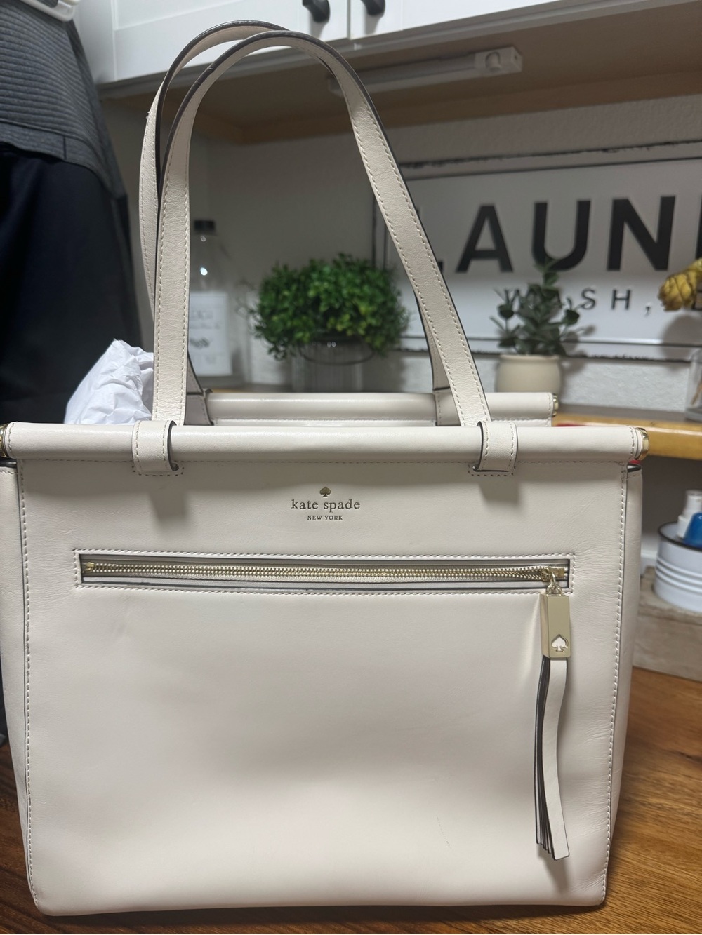 Kate Spade Cream Leather Top-Handle Tote WKRU3306